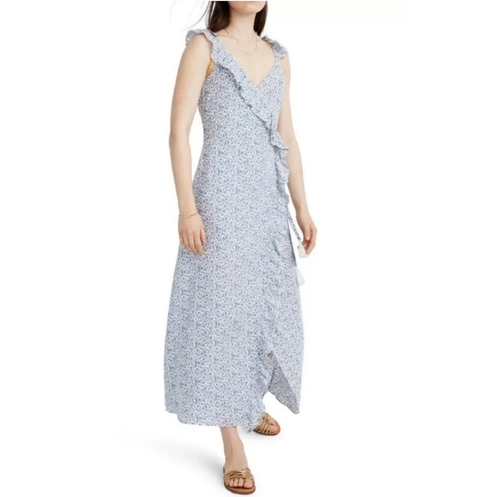 Madewell Light Blue Floral Ruffle Dress